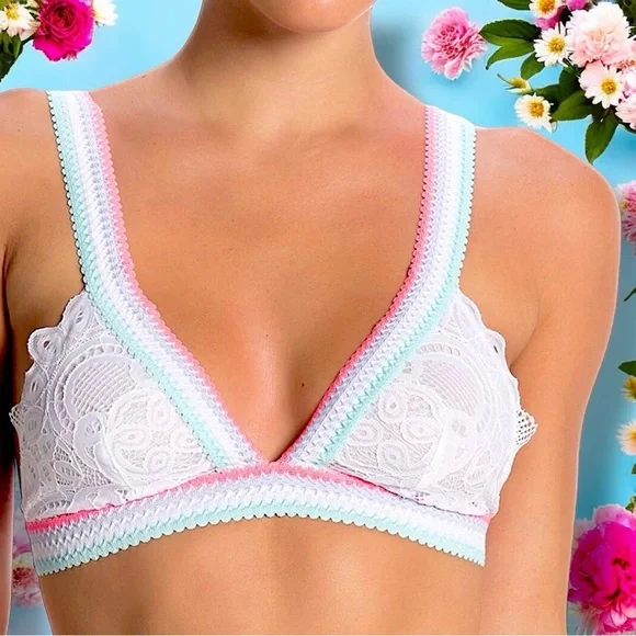 NEW ⭐️ Free People Bra Colorblock Lace Bralette, Optic White and Rainbow, Size M - Picture 11 of 15